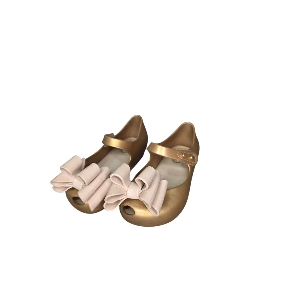 Mini Melissa Gold Bow Mary Jane Flats Girls Size 5 Toddler EU 20/21